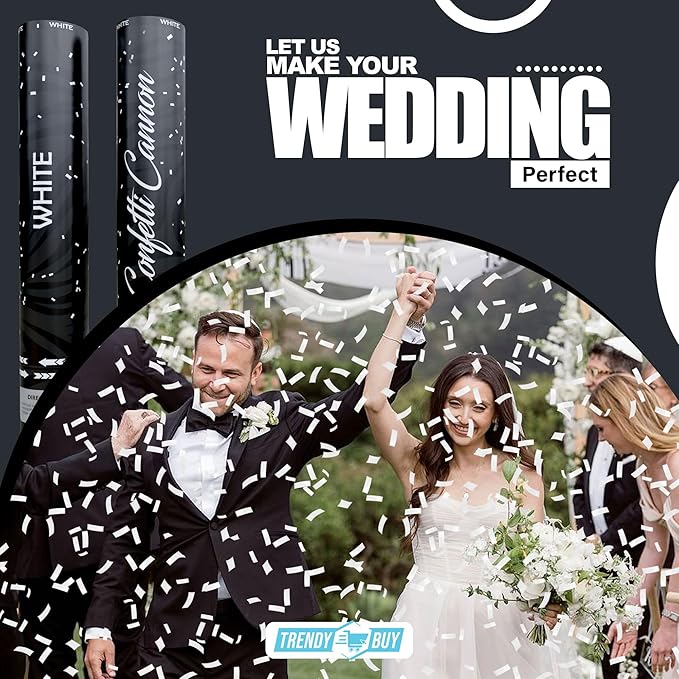 12" White Confetti Poppers (6-Pack) | Biodegradable Rice Paper Confetti Cannon for Weddings, Birthdays, Anniversaries, and New Year's | Shoots 25ft | Eco-Friendly Party Confetti Shooter