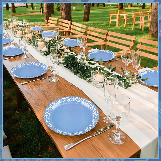 Yungyan 100 Pcs 9 Inch Blue Cielito Lindo Party Decoration Cielito Lindo Paper Plates Platos De Barro Mexican Plates for Baby Shower Talavera Wedding