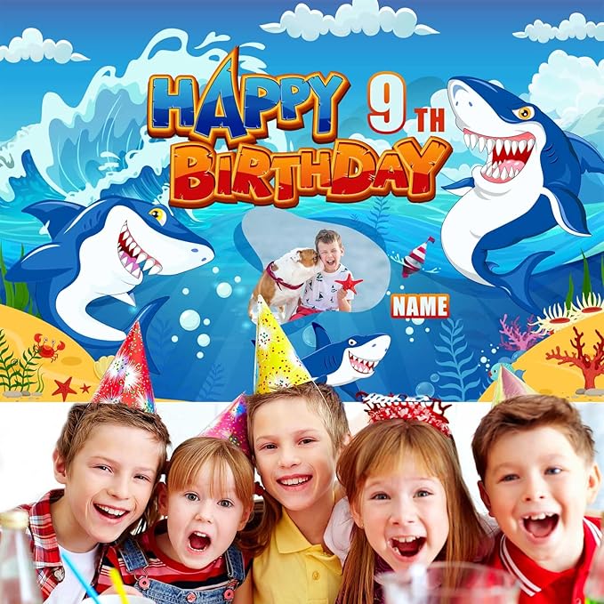 Custom Under the Sea Party Decorations Supplies,Personalization Shark Birthday Party Decorations,Shark Birthday Decorations Banner for kids