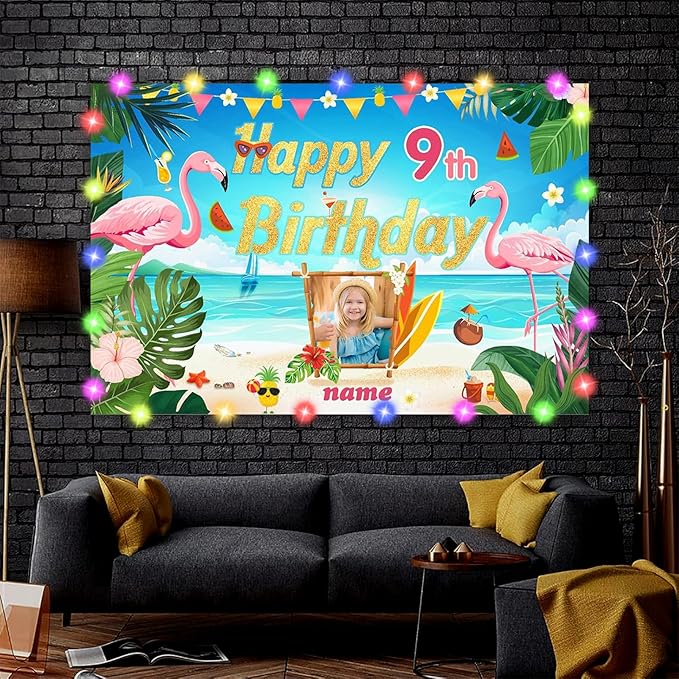 Custom Flamingo Decorations Banner for Birthday,Personalization Hawaiian Decorations for Birthday Party