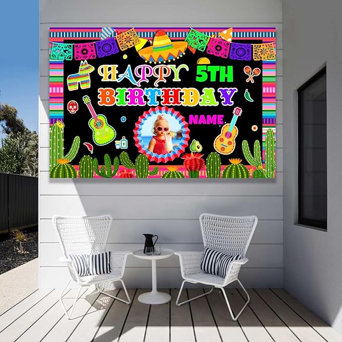 Custom Space Mexican Fiesta Carnival Happy Birthday Party Decorations Supplies Personalized Mexican Fiesta Carnival Birthday Backdrop Banner(6x9ft)