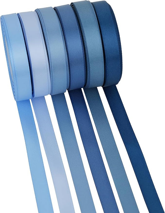 MAYREEL Dusty Blue Satin Ribbon 3/8 Inch Thin Slate Blue Ribbon for Gift Wrapping Wedding Bridal Shower Crafts 6 Rolls 10 Yards Each Color Total 60 Yards