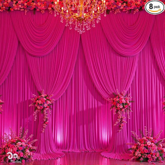 40ft x 10ft Wrinkle Free Hot Pink Wedding Backdrop Curtains for Party Bridal Shower Reception Decorations Hot Pink Fabric Curtain Backdrops Drapes for Photography Baby Shower Birthday Background
