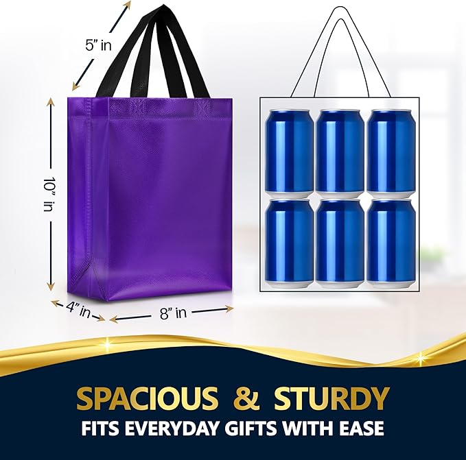 Nush Nush Set of 30 Gift Bags Bulk Medium Size - Mix of 6 Vibrant Colors Reusable Bulk Gift Bags with Handles With Glossy Finish - Perfect Goodie Bag for Christmas, Birthday, Thanksgiving – 8x4x10
