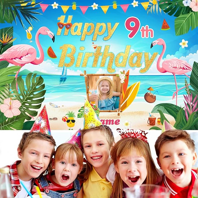 Custom Flamingo Decorations Banner for Birthday,Personalization Hawaiian Decorations for Birthday Party