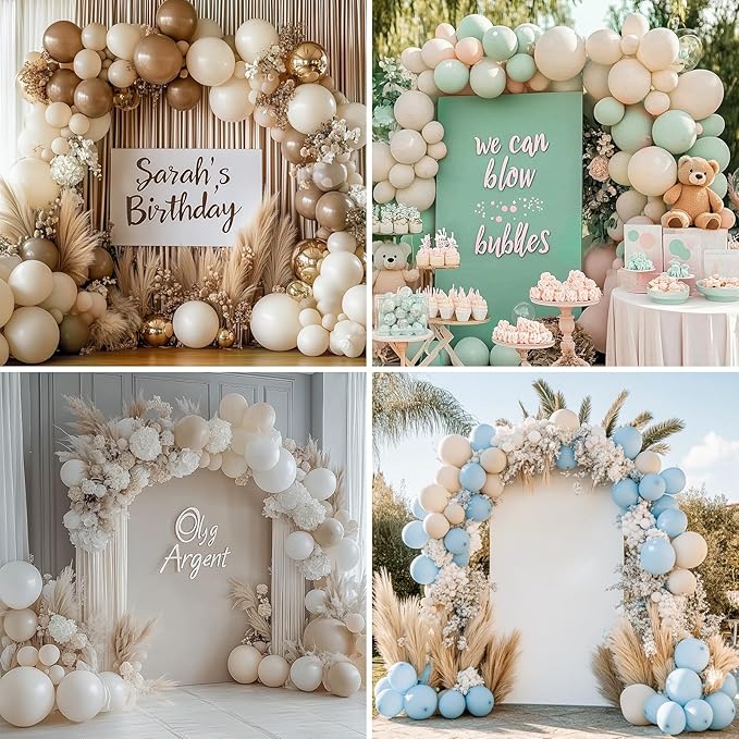 RUBFAC 135pcs Sand White Balloons Cream Beige Latex Balloon, Different Sizes 18 12 10 5 Inch for Garland Arch Wedding Birthday Party Baby Shower Anniversary Boho Decorations
