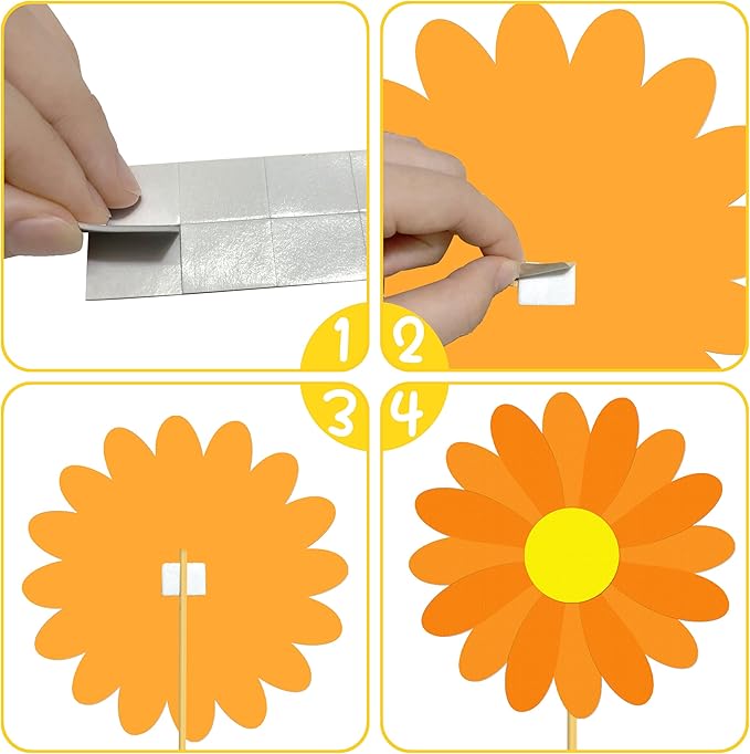 12pcs Daisy Theme Centerpiece Sticks Groovy Spring Flower Centerpieces for Table 70s Groovy Hippie Chrysanthemum Daisy Decorations for Spring Summer Flower Birthday Wedding Supplies