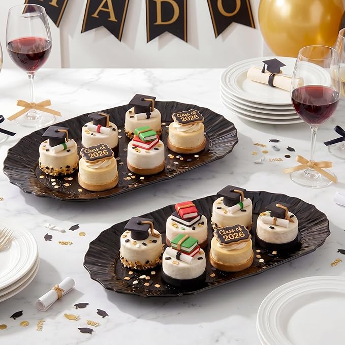 12 Pcs Black Plastic Serving Tray Bulk, 14.5" x 8.6" Rectangle Black Party Platters Reusable Decorative Dessert Table Serving Trays for Graduation Wedding Birthday Party Cupcake Decoration