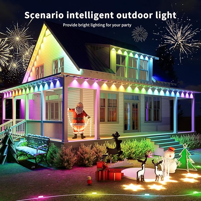 Permanent Outdoor RGB LED Eave Lights, Smart LED Eave Light with App/Remote, IP67 Waterproof, DIY Modes, Music Sync for Christmas & Holiday Decor, Voice Control (100ft)