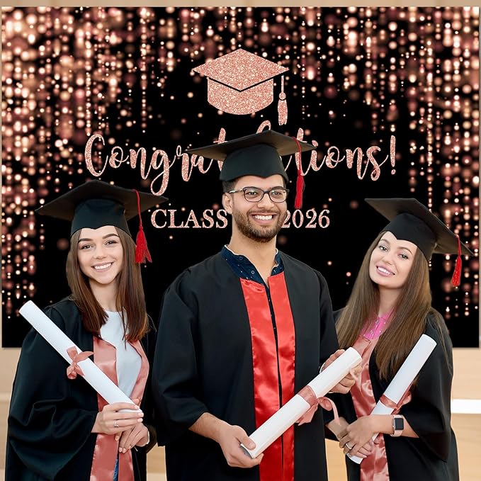 Mocsicka Class of 2026 Backdrop Rose Gold Glitter Bokeh Graduation Party Background 2026 Congrats Grad Prom Party Cake Table Decoration Photo Booth Props (10x7ft)