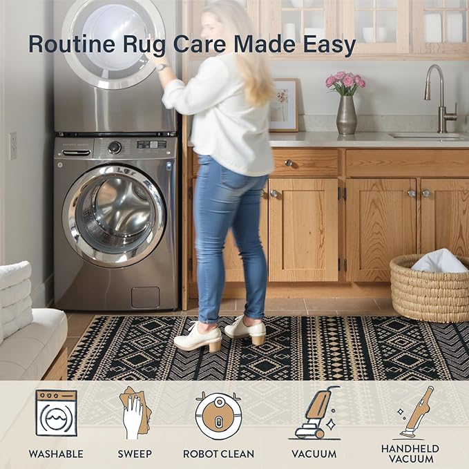 Lahome Easy Jute Boho Area Rugs for Entryway, Washable Rugs 3x5 for Kitchen, Small Non-Slip Indoor Outdoor Carpet, Western Geometric Print Front Door Carpet for Patio Balcony