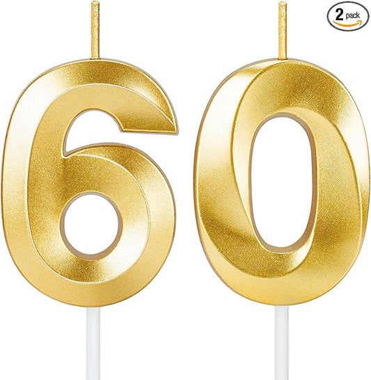 60th Birthday Candles for Cake,Gold Number Candles for Happy Birthday Cake Toppers,Birthday Decorations for Women Men Party Anniversary Wedding
