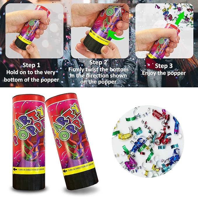 20 PCS Party Confetti Poppers Cannons for Wedding Birthday Graduation Baby Shower Anniversary Christmas New Year's Party Celebrations Supplies and Favors