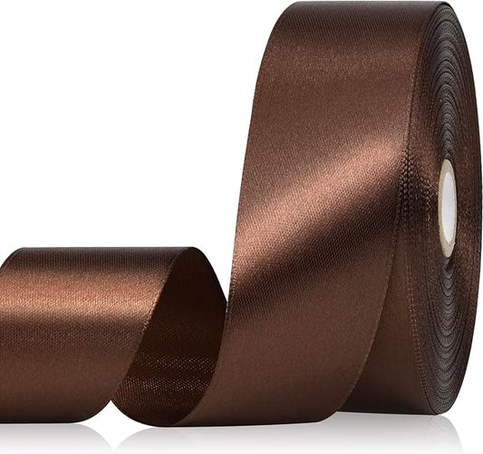 Brown Ribbon 1-1/2 Inch, 60 Yards Polyester Satin Ribbon for Gift Wrapping, Fabric Ribbon for Crafts Flower Bouquet Birthday Festival Easter