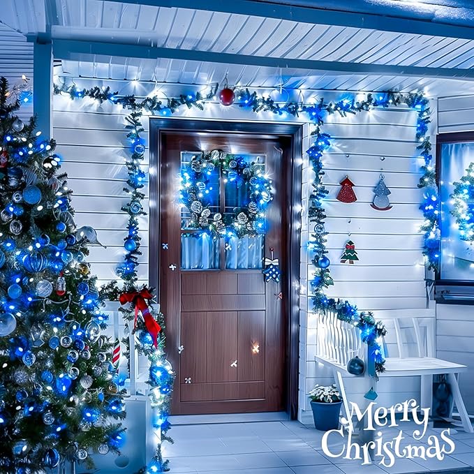 JMEXSUSS Blue and White Christmas Lights Outdoor with Remote, 168ft 600 LED String Lights Indoor Clear Wire Fairy Light Plug in for Bedroom Tree Birthday Party Xmas Decorations