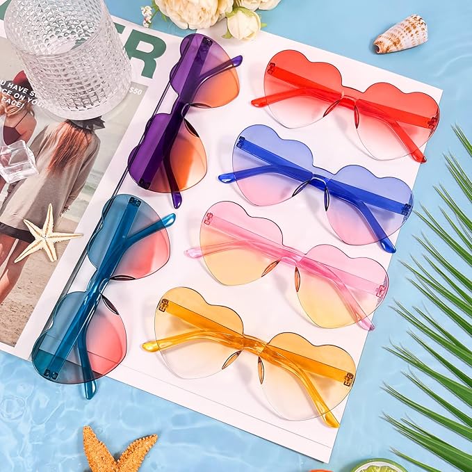 14/42 Pack Heart Sunglasses for Women, Fun Cute Rimless Transparent Candy Color Heart Glasses Party Favors