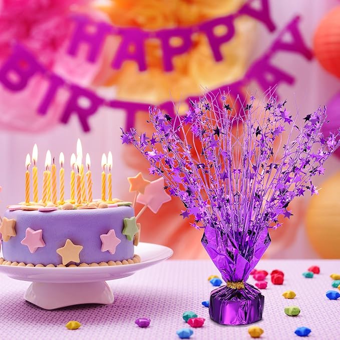 Crowye 6 Pcs Metallic Foil Spray Centerpiece Party Star Decoration Table Decor for Birthday Wedding Graduation Bachelorette Spring Party Holiday(Purple,Small Star)