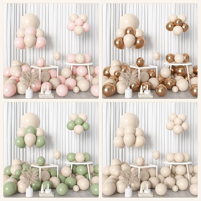 Amandir 153pcs White Sand Balloons Arch Garland Kit Different Sizes 18 12 10 5 Inch Cream Beige Sand White Latex Balloon for Birthday Boho Neutral Baby Shower Wedding Anniversary Party Decorations