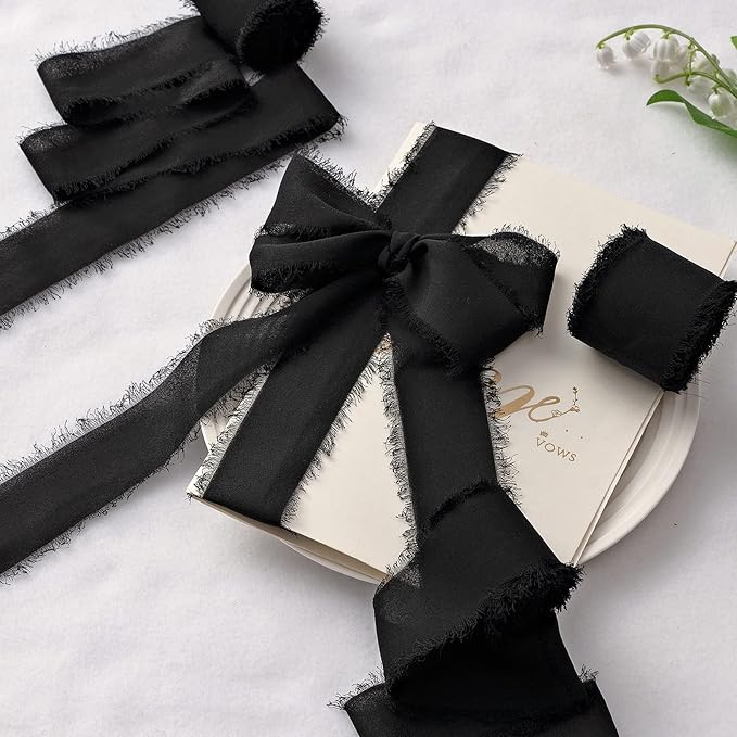 Halloween Ribbon, 6 Rolls Halloween Ribbon Gift Ribbons, 1.5" x 7Yd Black Chiffon Ribbons Set for Gift Wrapping, Wedding Invitations, Bouquet Wrap, Bridal Bouquets, DIY Crafts