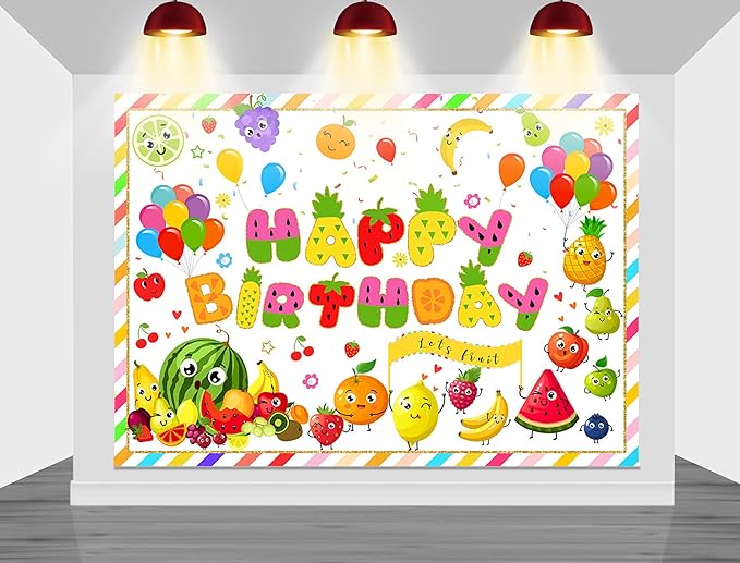 Mocsicka Fruit Birthday Backdrop Summer Fruit Themed Happy Birthday Party Decorations for Kids Watermelon Avocado Pineapple Cake Table Banner Photography Background (Colorful, 10x8ft(120"x96"))