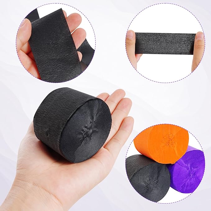 jiebor Black Streamers Halloween Streamers Crepe Paper 492 Ft 6 Rolls for Halloween Party Wedding Birthday Home Office Door Wall Decorations Flower Making