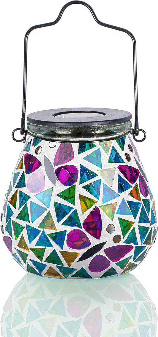 Afirst Mosaic Solar Lanterns - Glass Hanging Lights Butterfly Hollow Out Waterproof Outdoor Decorative for Garden, Patio, Holiday Party Outdoor Decoration, 1 Pack