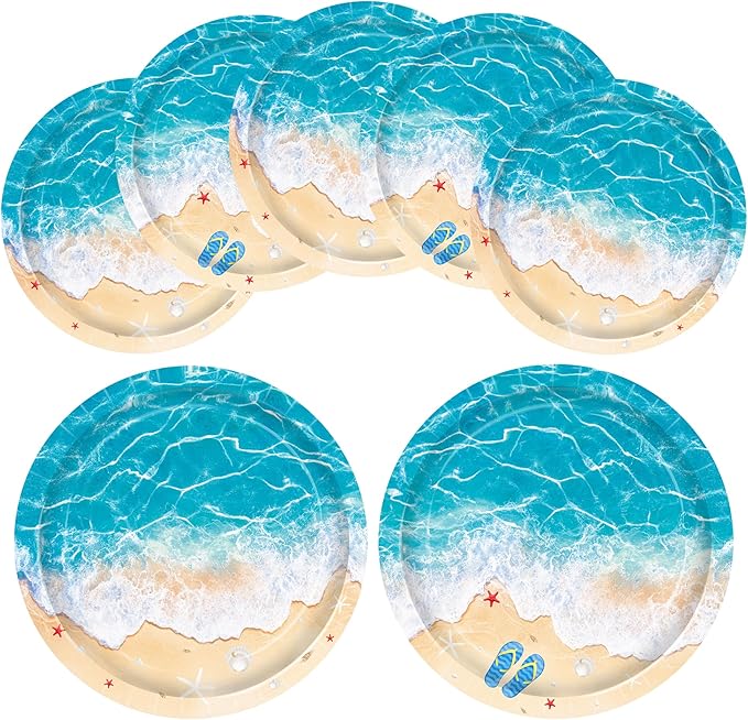 umoni Ocean Waves Plates Summer Beach Birthday Supplies 48 Piece Pool Party Disposable Paper Plates Blue Beach Waves Table Decor for Hawaiian Seaside Holiday Birthday Party Decorations