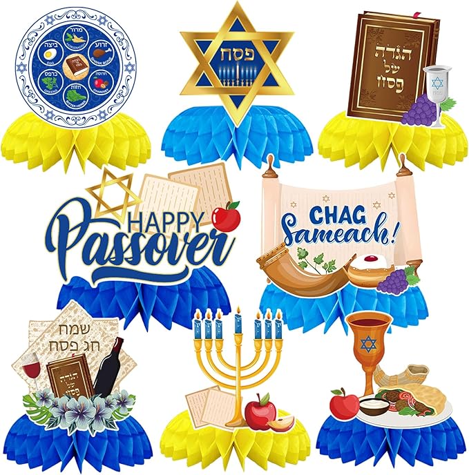 JULMELON 8 Pcs Passover Table Decorations, 3D Double Sided Passover Honeycomb Centerpieces Jewish Festival Decorations for Home Table Decor Supplies Holiday Party