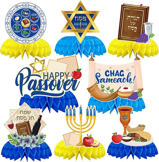JULMELON 8 Pcs Passover Table Decorations, 3D Double Sided Passover Honeycomb Centerpieces Jewish Festival Decorations for Home Table Decor Supplies Holiday Party