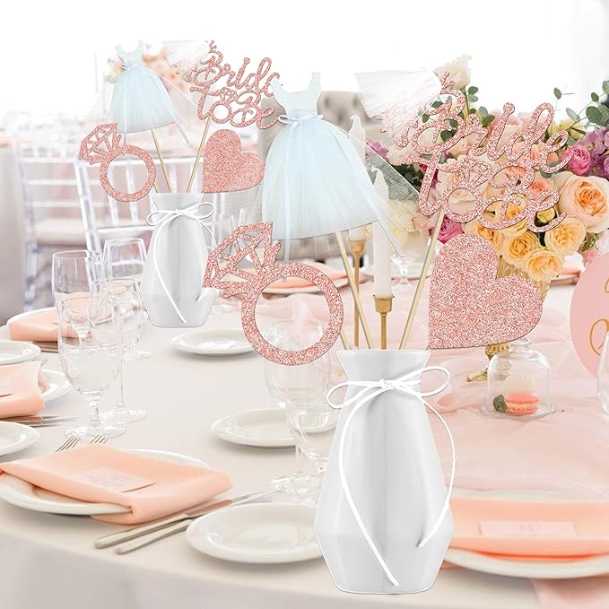 12pcs Glitter Bridal Shower Centerpiece Sticks Bride to Be Party Centerpiece Decorations for Table Bride White Dress Ring Theme Party Table Toppers for Engagement Wedding Party Supplies