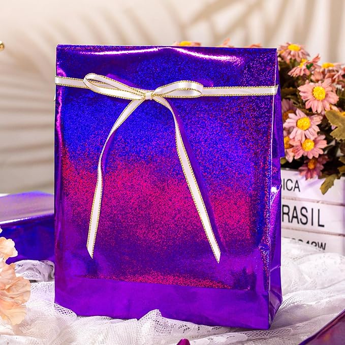 Burymento Purple Wrapping Paper Roll, Metallic Holographic Point Gift Wrap for Birthday, Valentines, Mothers day, Graduation, Wedding, Fathers day, Baby Shower, Christmas (17 IN x 32.8 FT)