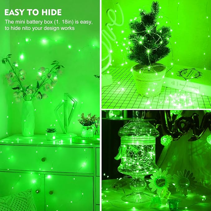 pozzolanas 24 Pack Green Fairy Lights Battery Operated 3 Modes 7FT 20 LED Waterproof String Lights Twinkle Silver Wire for Mason Jars Wedding Christmas Halloween Party Decor (24, Green)