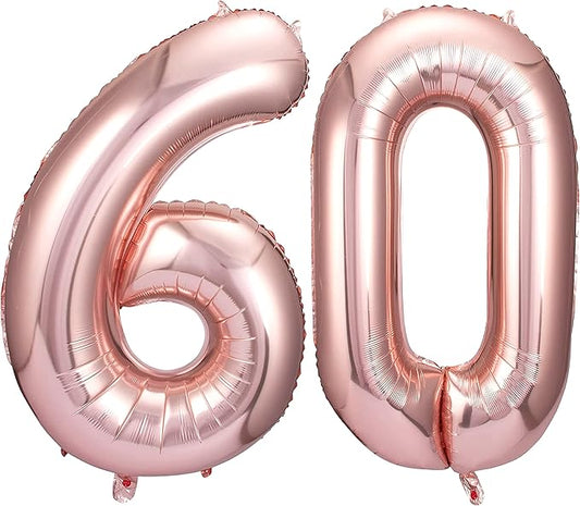 Rose Gold 60 Number Balloons Big Giant Jumbo Large Number 60 Foil Mylar Balloons for Women Men 60th Birthday Party Supplies 60 Anniversary Events Decorations-40 inch