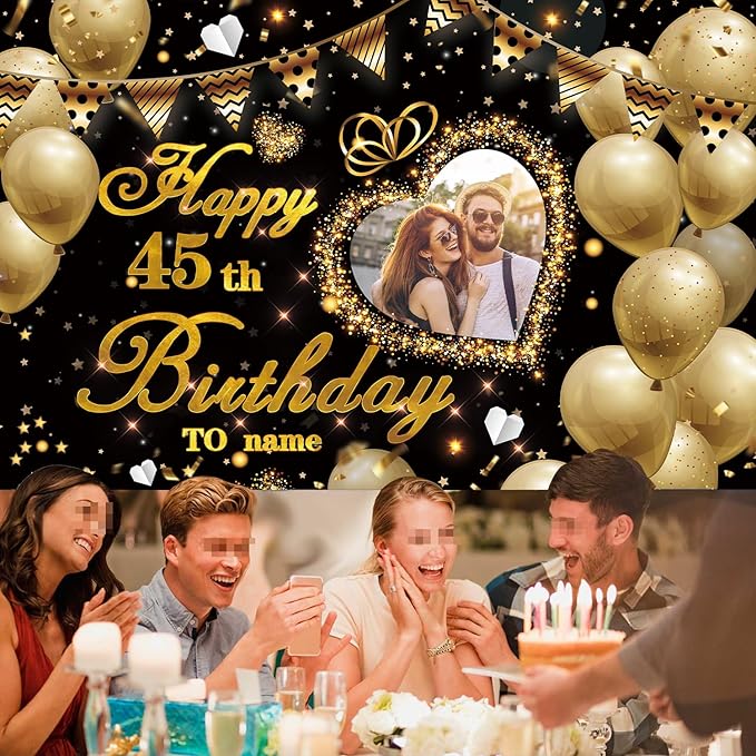 Dicodes Custom Black and Gold Theme Birthday Banner for Party Happy Birthday Backdrop Decoration Personalized with Name and Photo