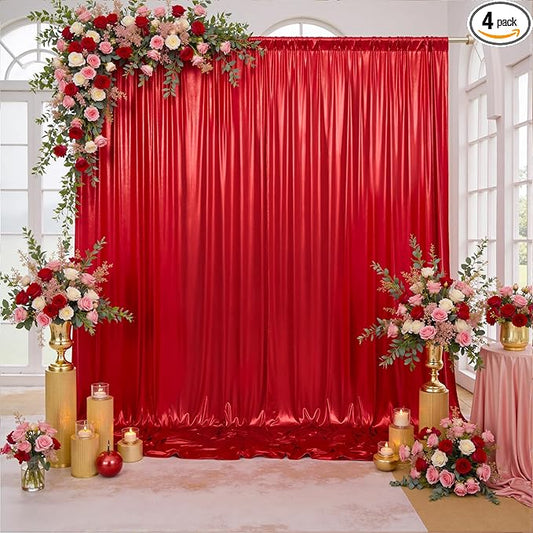 20x12FT Red Sequin Backdrop Curtain -4 Panels 5x12FT Wrinkle Free Shimmer Back Drop Cloth, Glitter Backdrop Drapes for Memorial Day, Photography, Birthday, Wedding, Graduation Background