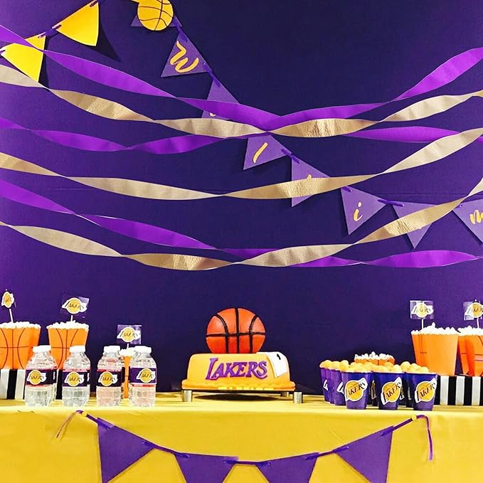 BEISHIDA 8 Rolls Purple and Gold Crepe Paper Streamers for Graduation Lacker Basketball Party Decorations Birthday Baby Shower Wedding DIY Craft Paper(1.8 Inch x 82 Ft/Roll)