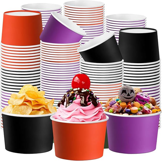 Jingmore Paper Ice Cream Cups 9oz Colored Disposable Dessert Bowls for Hot or Cold Party Food Cups for Birthday Baby Shower Easter Party Supplies(Halloween Color,60 Pcs)