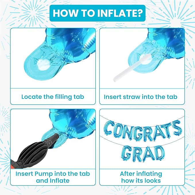 Blue Congrats Grad Balloons - 16 Inch | Congrats Grad Banner For Blue Graduation Decorations 2026 | Congratulations Banner for 2026 Graduation Decorations | Graduation Balloons - KatchOn