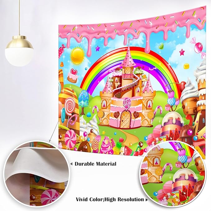 Mocsicka Candyland Backdrop Sweet Cartoon Rainbow for Kids Baby Shower Birthday Candyland Party Decorations Donut Candy Castle Ice Cream 1st Birthday Photography Background (Rainbow, 10x8ft(120"x96"))