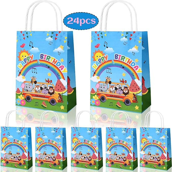 24 Pack Cartoon Melon Birthday Party Favor Bags Watermelon Musical Tones Rainbow Patterned Gift Bags with Handles for Melon Party Decor