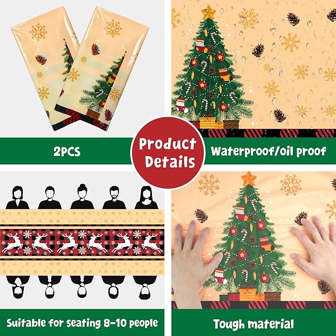 OHOME Christmas Party Decorations - Christmas Tablecloth | Xmas Decorations Party Favors Supplies for Door Table Decor Backdrop Banner Indoor Outdoor,2 Pack