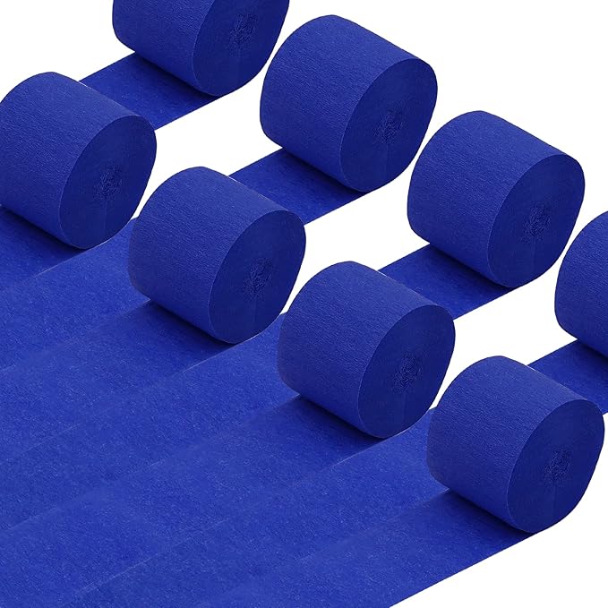 8 Rolls Royal Blue Crepe Paper Streamers Party Streamers Photo Booth Backdrop Party Supplies for 4th of July Birthday Baby Shower Sea Hanukkah Party Decorations（Total 656ft, 1.8Inch x 82Ft/Roll）