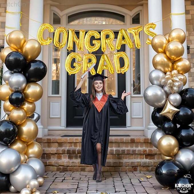 Graduation Decorations 2026 | Gold Congrats Grad Balloons - 16 Inch | Congrats Grad Banner For Graduation Decorations 2026 | Congratulations Banner | Gold Graduation Balloons, KatchOn