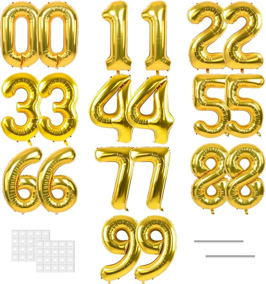 TONIFUL Number Balloons 16 Inch Gold 2 Set 0-9 Number Mylar Foil Balloons 20 Pcs Custom digitalal for 2026 New Year Eve Birthday Party Engagement Graduations Anniversary Baby Shower Decor