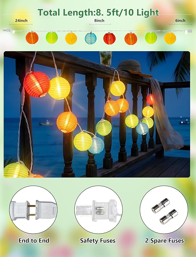 GOOTHY 8.5Ft Multicolor Lantern String Lights Outdoor, Plug in Christmas Decorations String Lights with 10 Mini Colorful Lanterns, Hanging Lanterns Lights for Outdoor Bedroom Bistro Garden Xmas Party