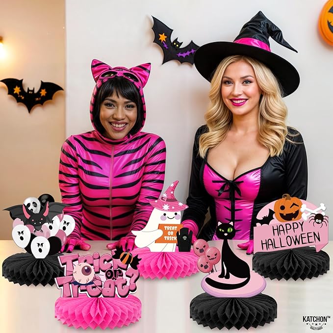 KatchOn, Pink and Black Halloween Centerpieces for Tables - Pack of 12 | Spooky Boo Halloween Table Centerpieces, Pink Halloween Decorations | Halloween Party Centerpieces, Halloween Table Decorations