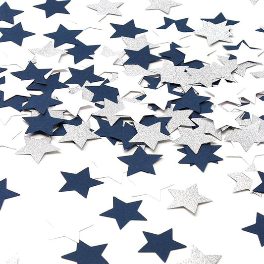 300pcs Navy Blue White Silver Confetti,Glitter Paper decor Twinkle Little Star Table Confetti,Birthday Graduation 2024 Fathers Day Wedding Baby Shower Party Decorations Circle Dots Lasting Surprise