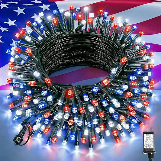 Red White and Blue String Lights, 80FT 240 LED 4th of July Lights Waterproof, Plug in 8 Modes Connectable Patriotic Fairy Light for Independence Day Indoor Patio Tree Party Decorations