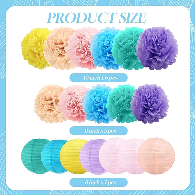 BEISHIDA Macaron Tissue Hanging Paper Flowers Lanterns Party Decorations Set for Birthday Graduation Baby Shower Bridal Bachelorette Wedding Photo Booth Backdrops Party Supplies(18 Packs)