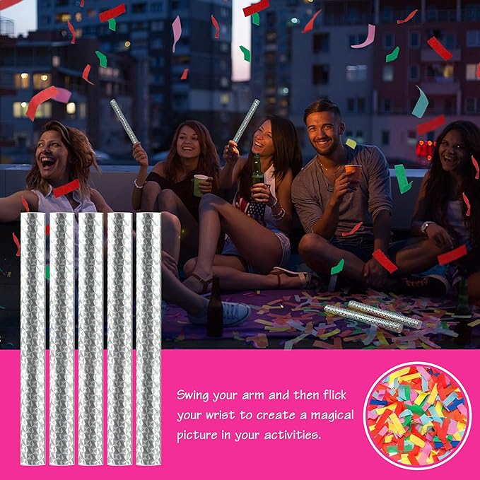 12 Pack Colorful Confetti Wands Handheld Confetti Flick Flutter Sticks for Wedding Birthday Graduation Baby Shower Anniversary Christmas New Year's Party Celebrations Supplies